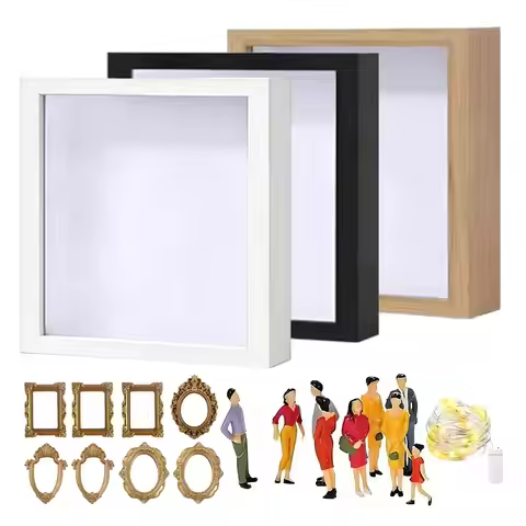 Shadow Box Display Case Picture Frame Memory Museum Silhouette Keepsake Holder Mini Gold Frame Figur