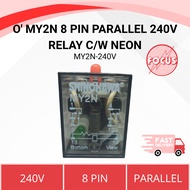MY2N 8 PIN PARALLEL 240V RELAY C/W NEON