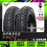 TAYAR KOMBO 2x GP (VIVA) TUBELESS TYRE GP8302 3.50-10 FT8302 350-10 FOR MODENAS KARISMA, SYM MIO, SUZUKI V100