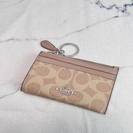 Coach CW870奶茶色YKK拉鍊卡包 附鑰匙扣圈 可放零錢 多功能 順豐包郵
