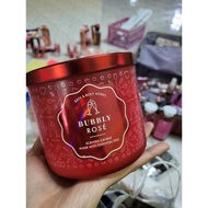 BATH AND BODY WORKS 3 WICK CANDLE BUBLY ROSE