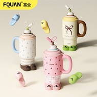 FQUAN Cute Stirring Thermos Cup Female 2026 New Style Large Capacity Ceramic Layered Liner Straw Cup