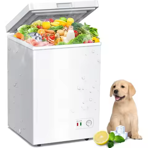 LifePlus Chest Freezer, 3.8 CU.FT Small Deep Freezers Top Door with Removable Basket, 7 Temperature 