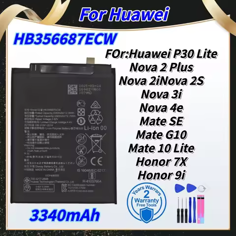 3340mAh HB356687ECW Battery For Honor 7X 20S 9i Huawei Mate 10 Lite P30 Lite G10 SE / Nova 2 Plus 2i