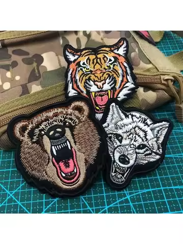Tactical Bear Wolf tiger Embroidery Cloth Hook Loop Patch Backpack Tactical Morale Badge Applique Fo