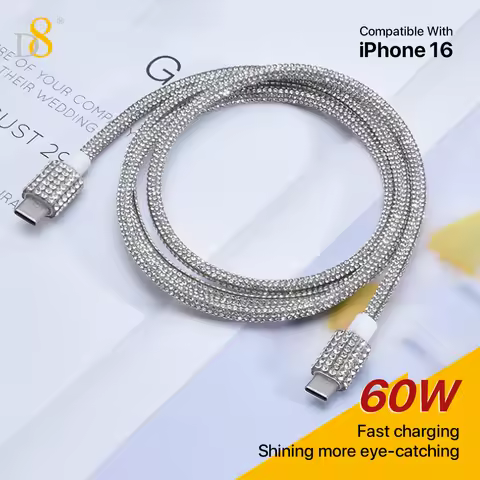 D8 60W USB C to USB C Cable Fast Charging, Crystal Decoration,Diamond Shine, Compatible with iPhone 