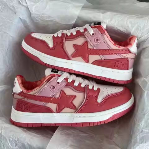 Lovely Pink Casual Shoes Women Flat Sole Sport Sneakers Couples Footwear Plus Size Ladies Leisure Wa