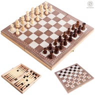 3-in-1 Multifunctional Wooden Chess Set Folding Chessboard Game Travel Games Chess Checkers Draughts