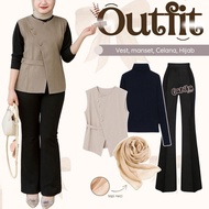 4 in 1 Hijab Set (Vest, Hijab, Cuff, Cutbray Pants) Korean Style Women - GNK17
