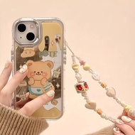 Cheese Bear Mirror Compatible with Samsung s24ultra Phone Case note10+Cartoon s21fe Bracelet c9pro H