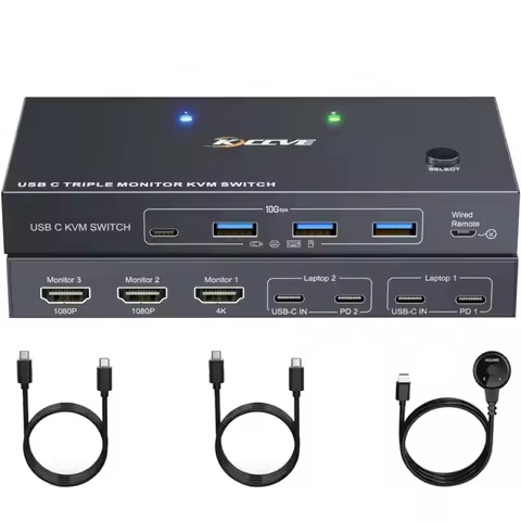USB-C Docking Station Triple/Dual Monitor KVM Switch 4K 1080P@60Hz,USB C KVM Switch 3/2 Monitors 2 L
