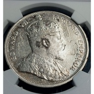 Straits Settlements King Edward VII Old Silver Coin 1 Dollar Year 1904 Graded NGC AU Condition - (Pr