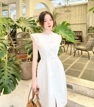 Đầm trắng dự tiệc sang trọng dáng dài chữ a thanh lịch thiết kế cao cấp đẹp đi tiệc đi làm eo tôn dá