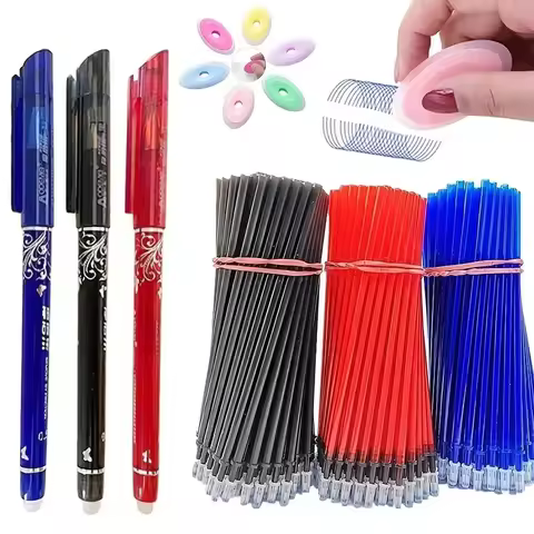 23pcs/set Erasable Pen Set Washable Handle Black Blue Red Ink Writing Gel Pen Refill Rods For School