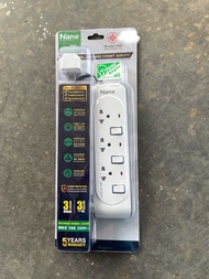 Nano ปลั๊กพ่วง ป้องกันไฟกระชาก แบบ 3/4 ช่องเสียบ มีUSB 2 ช่องใช้งานได้จริง มีฟิวส์อัตโนมัติ รางปลั๊ก