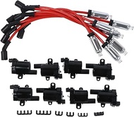 8PCS D585 Round Ignition Coils Pack & 748UU Spark Plug Wires 8mm Set for Chevrolet GMC Silverado 150
