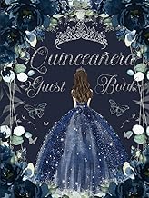 Quinceanera Guest Book Hardcover Navy Blue Floral Flowers Princess Dress Silver: Mis Quince Años ( S