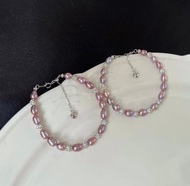 YuanPearl天然極光紫粉珍珠手鍊通勤百搭keshi米珍珠閃鑽銀手鍊