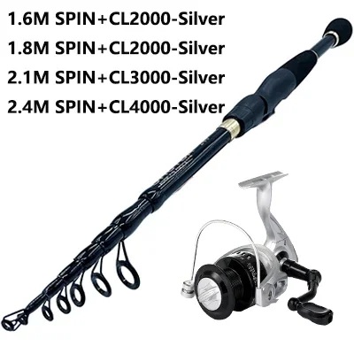 GHOTDA Telescopic Fishing Rod Combo 1.6-2.4M Spining Lure Pole with 5.2:1 High Speed Gear Ratio Bait