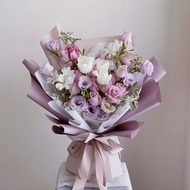 【鮮花】優雅紫白色鬱金香玫瑰花束