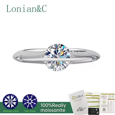 Lonian&C 1ct 6.5mm Moissanite Diamond Rotatable Ring 925 Sterling Silver Women's Band Wedding Rings 