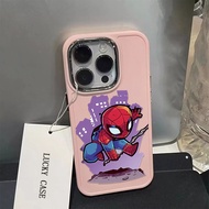 Cartoon Spider Man Pattern Phone Case Compatible for IPhone 11 12 13 14 15 11 13Pro 7 8 Plus X XR XS MAX SE 2020  Soft Casing Metal Buttons TPU Silicone Shockproof Cover Protector