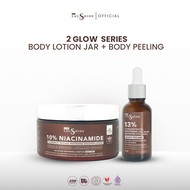 Laushine - 2 Glow Series - Paket Bundling Body Lotion Jar dan Skin Booster Body Peeling 13% Concent