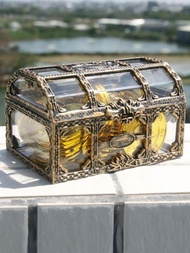 1入組水晶海盜寶藏盒首飾類硬幣收納巧克力盒寶石糖果盒收納盒新年禮品婚禮配件