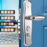 AT-🎇Jie Xi Stainless Steel Anti-Theft Door Lock Set Household Universal Handle Door Lock Door Lock Door Lock Wooden Door