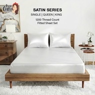 Premium Soft Plain Cool Silk Fitted Sheet Satin Bed Cover Bedsheet Single Queen King Bed Sheet Cadar