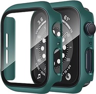 Anlinser 2 Pack Hard Cases Compatible for Apple Watch Case 40mm SE/Series 6/Series 5/Series 4 with Tempered Glass Screen Protector, Full Protective Cover for iWatch (Dark Green + Transparent)