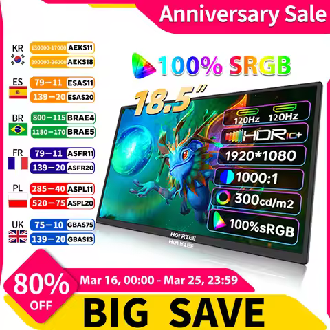 HGFRTEE 18.5inch Portable Monitor ADS-IPS 120Hz RGB100% Extended Display Laptop Second Screen With V
