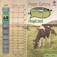Pagar Cyclone Fence Hinget Joint 6Kaki(6ft)Pagar Kambing Pagar Lembu Rusa 50m Galvanised Jaring Besi