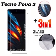 3in1กระจกนิรภัยสำหรับ Tecno Pova 2กระจกนิรภัยเทมเปอร์โปร่งแสงฟิล์มป้องกัน + ป้องกันเลนส์กล้องฟิล์มป้