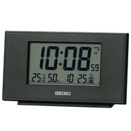Seiko Clock Desktop Clock Black Metallic Body Size: 7.8×13.5×3.8cm Alarm Clock Radio Digital Calendar Temperature Humidity Display SQ790K