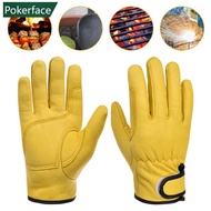 POKERFACE 1Pair Wear-Resistant Cowhide Work Gloves Leather Workers Work Welding Gloves Safety Protec