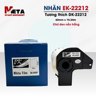 Printed label EK-22212 size 62mm x 15.24m/ Black text on white background / Compatible with Brother 
