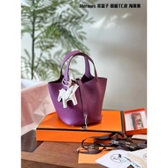 HERMES HERMES HERMES Female Bag TC Cowhide Vegetable Basket Handbag Sea Anemone Purple