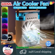Air Cooler Fan 3 in 1 Mini Portable Fan Humidifier with 7 Colors LED Light Air Conditioner Cooler Water Cooling 冷风机风扇 , 6 Inches USB Mini Portable Fan Aircond, 600ML Large Capacity Mist Table Cooling Fan, For Room Home Office Quiet Cooling 冷风机风扇