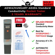 ADWA/HUNGARY HYDROPONIC FERTIGASI AD204 Standard Conductivity EC Meter SPLASHPROOF POCKET TESTER
