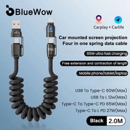 【2M】BlueWow 4-in-1 Spring Fast Charging Cable USB Type C Cable For Usb C Charger Charging Cable Wire