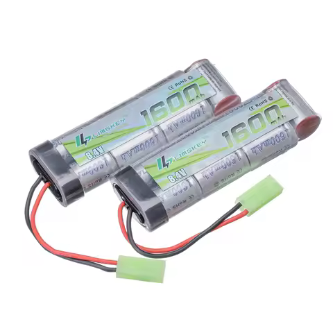 Limskey 2pcs 7S 2/3A 8.4V 1600mAh NiMH Flat Battery with Mini Tamiya Connector for Airsoft Guns MP5,