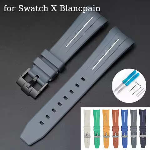 Rubber Strap for Blancpain x Swatch Collaboration Stainless Steel Buckle 22mm Curved Interface Men W