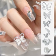 1Pc Gold/Silver Glitter Butterfly Nail Art Jewelry Charms White/AB Crystal Rhinestones 3D Multi-shap