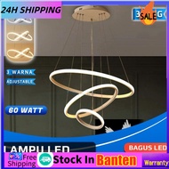 3 Ring Led 3 Warna Ceiling Lamp Lampu Gantung Emas Sederhana Ruang Makan Ruang Tamu Chandelier Murah , Lampu hias gantung Ring LED 80092/60 (REMOTE) , LAMPU GANTUNG CINCIN LED 3 RING LED LINGKAR 60W