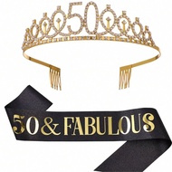 Birthday Tiara Crown Sash Women Girls 30Th 40Th 50Th 60Th 70Th 80Th Fabulous Happy Birthday Party De