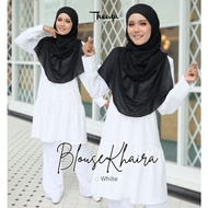 Blouse KHAIRA by THEAZA bf menyusu wuduk friendly ironless putih white Plus size cikgu remaja labuh 