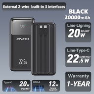 Awei P106K/P107K 10000/20000mAh PD 22.5W Power bank fast charging Self-contained 2 lighting/type-c c