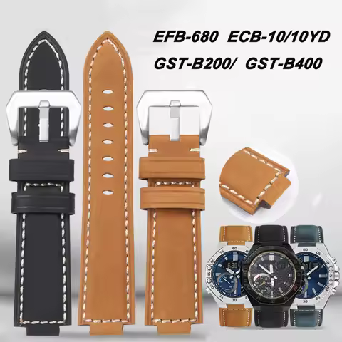 Retro frosted crazy horse lea-ther watchband for Casio EFB-680 ECB-10/10YD GST-B200/B400 cowhide str