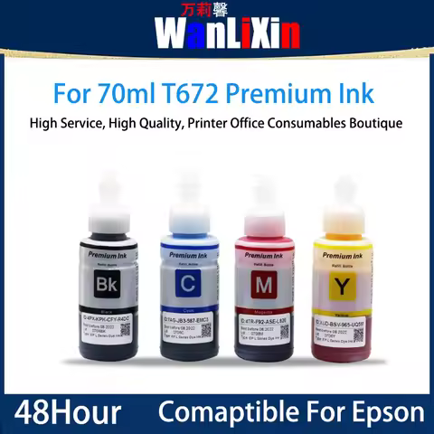 1 set 70ml 672 T672 Premium Ink Compatible For Epson L310/L313/L351/L353/L358/L360/L363/L365/L380 L3